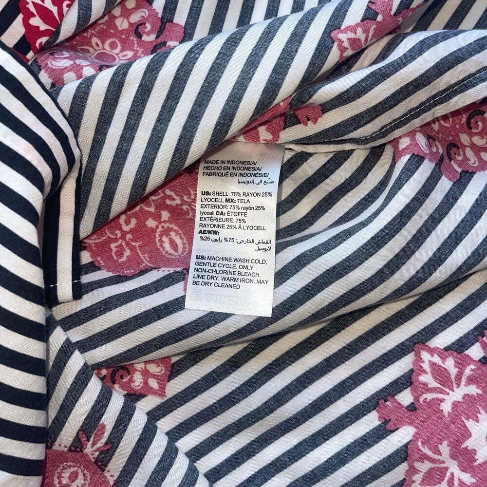 Chicos Sz 3 XL Black White Stripe Button Up Shirt Tunic Blouse Classic Rose Red - Picture 11 of 11